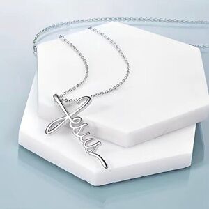 Silver Jesus Pendant Necklace Adjustable size to‎ 18" with Gift Box